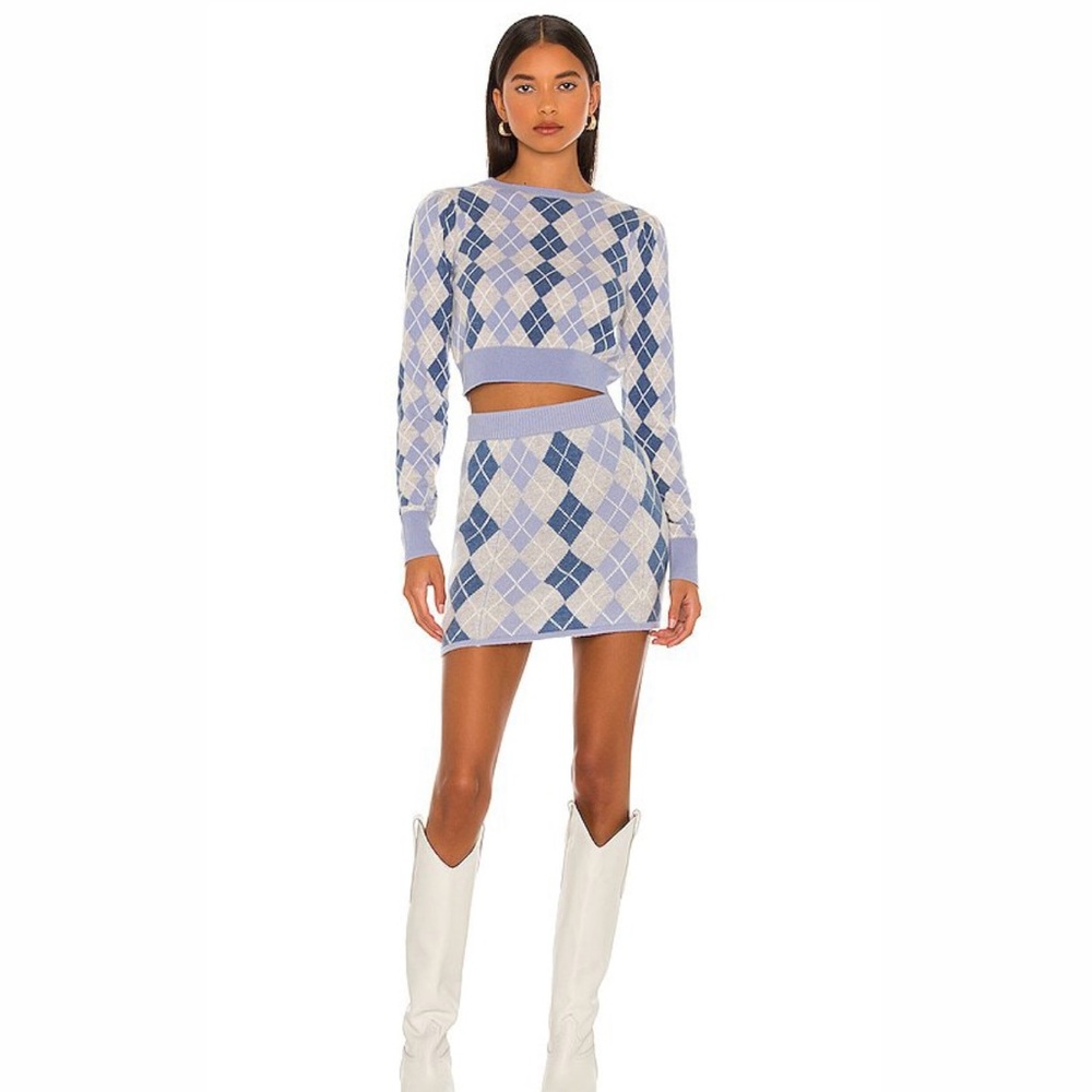 REVOLVE x LoveShackFancy cropped sweater top & skirt set in light blue, size S